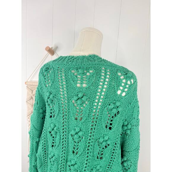 Zara Green Pom Pom Knit Slouchy Sweater Womens Medium Blogger Favorite - Picture 10 of 11